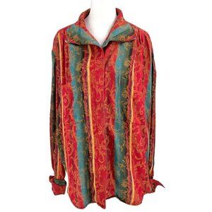 Vintage 80s Anne Pinkerton Unique Colorful Floral Blouse Made in Japan size 12
